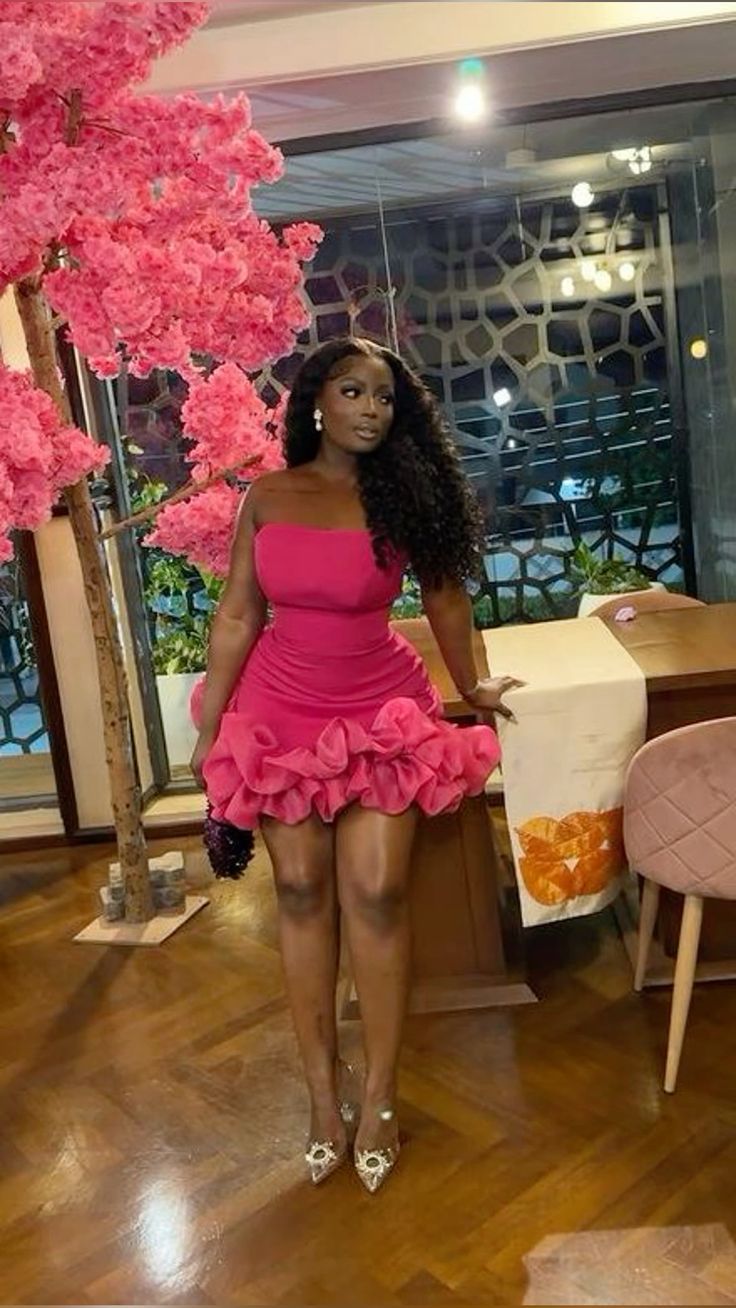 strapless cocktail dresses for girls short prom dresses,ruffle bottom african mini dress,birthday party dress,hot pink little dress  fg8190
