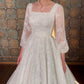 A Line White Square Neck Long Princess Wedding Dress    fg8167