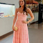 Pink A Line Spaghetti Straps Long Prom Dress Evening Party Dresses  fg7720