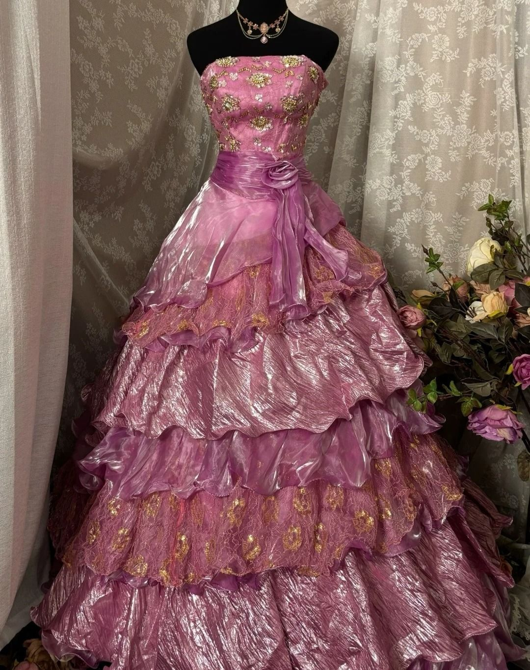 Floral Long Prom Party Dress Tulle Sweet 15 Ball Gown fg8299
