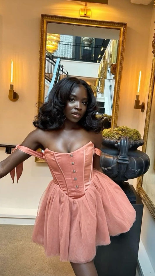 Off The Shoulder Birthday Dress Pink Homecoming Dress Short Party Dress    fg7714