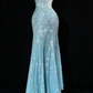 Turquoise Strapless Beaded Mermaid Evening Dress fg9122