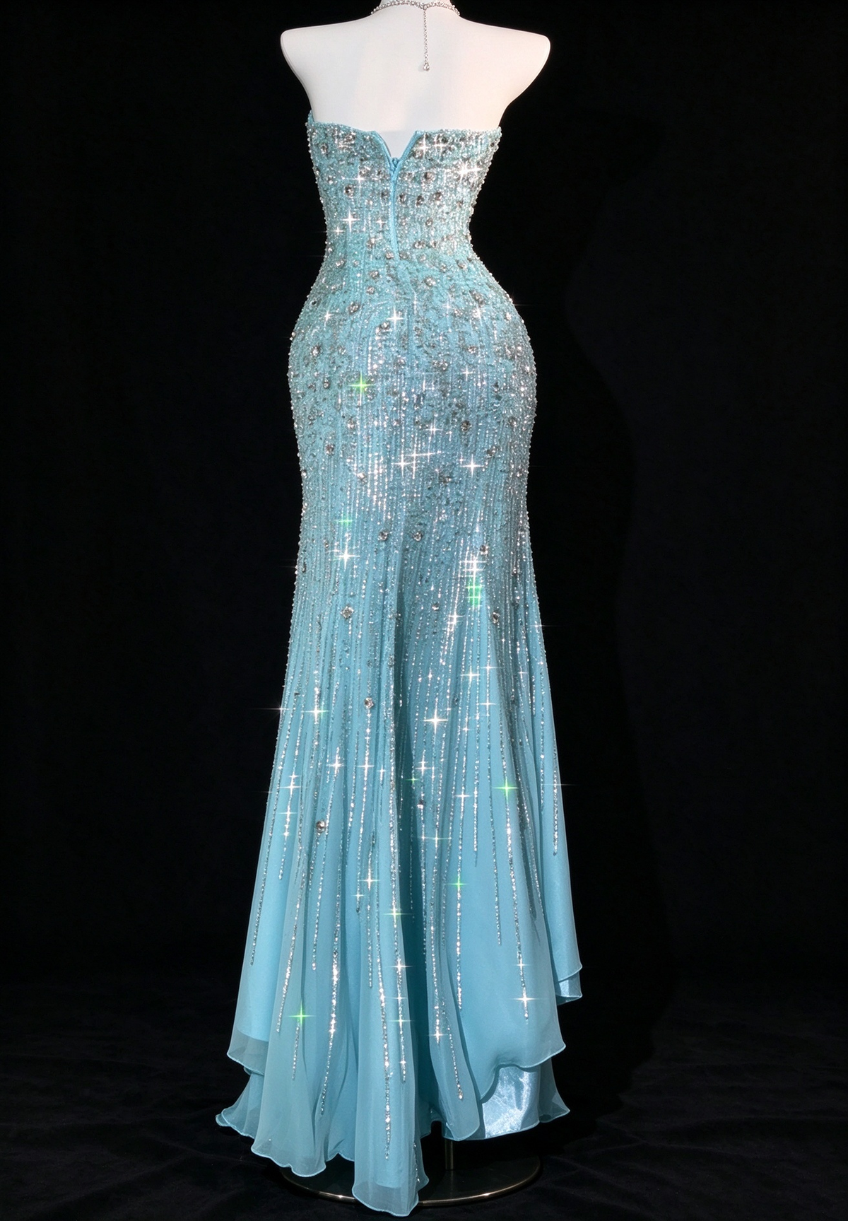 Turquoise Strapless Beaded Mermaid Evening Dress fg9122