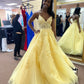A Line Yellow Tulle Prom Dress Long Evening Dress   fg8032