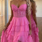 A-Line Sweetheart Neck Lace Chiffon Long Prom Dress, Lace Long Formal Dress     fg5966