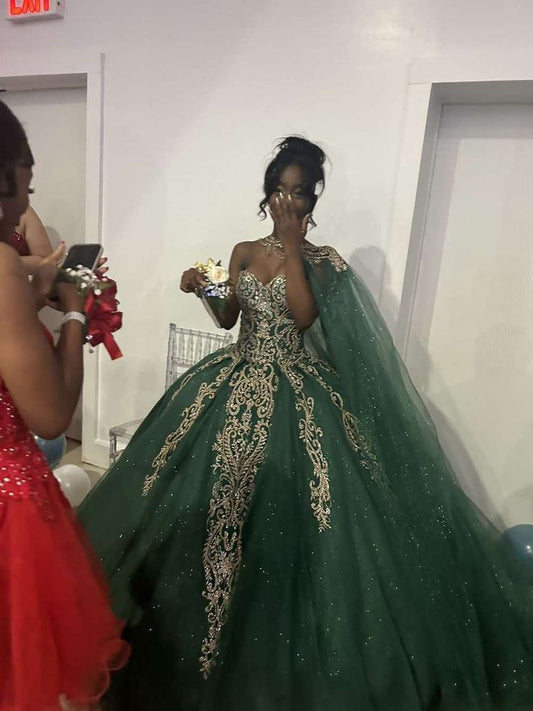 Green Quinceanera Dresses For Sweet 16 Girls Princess Ball Gowns With Cape      fg6206