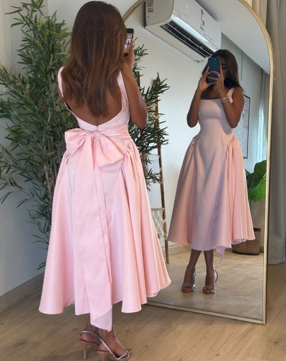 Pink Mid Length Prom Dress Pink Evening Gown         fg6359