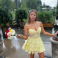A Line Yellow Short Prom Dress Birthday Party Dress Homecoming Dress   fg8163