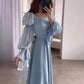 Light Blue Puff Sleeves Long Evening Dress        fg6688