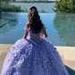 Lavender Princess 3D Flowers Sweetheart Quinceanera Dresses Ball Gown Tulle Prom Dress Puffy Sweet 15 16 Gown      fg6503
