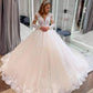 Classy Long Princess Appliques Lace Tulle Wedding Dress with Sleeves      fg6596