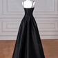 Elegant Black A Line Satin Long Prom Dress Formal Evening Dress     fg6742