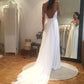 Long Spaghetti Strap A-line V-Neck White Wedding Dress      fg6441