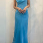 Spaghetti Straps Blue Chiffon Sheath Long Prom Dresses       fg6681