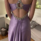 Glamorous purple satin beaded long prom evening dresses        fg6715