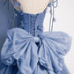 Tüll Langes A-Linien-Ballkleid Spaghettiträger Partykleid mit Schleife fg6481
