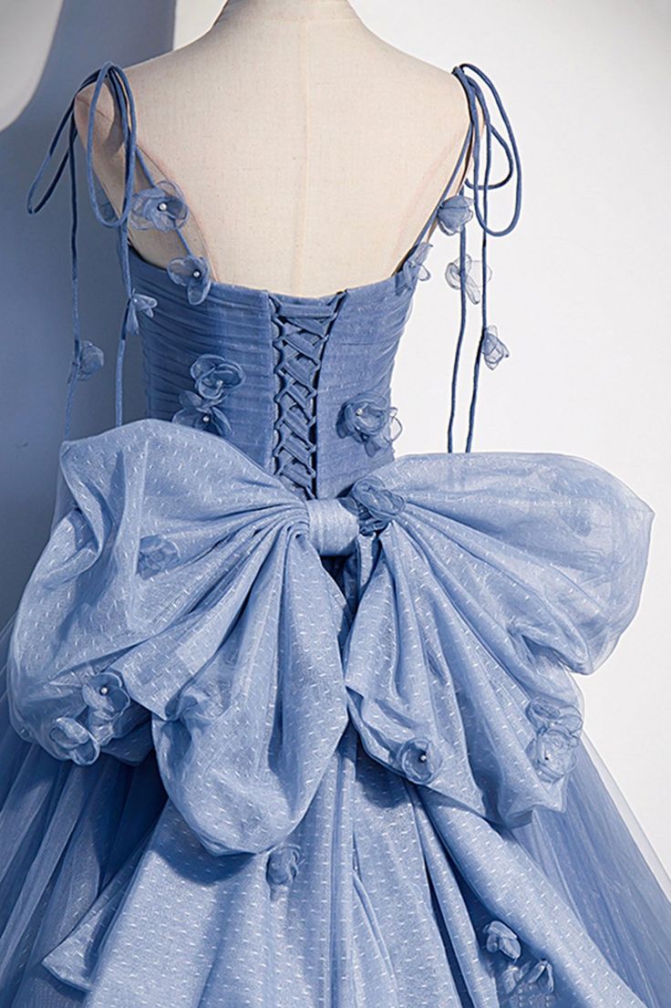 Tüll Langes A-Linien-Ballkleid Spaghettiträger Partykleid mit Schleife fg6481