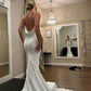 V-Neck Sleeveless Mermaid White Wedding Dress Spaghetti Straps Backless Bridal Gown     fg6335