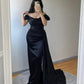 Elegantes Etuikleid/Säulenkleid aus Satin mit Rüschen, schulterfrei, ärmellos, bodenlang, Ballkleid fg6753