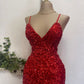 Red Sheath Straps Sequins Mini Homecoming Dress        fg6293
