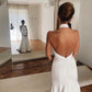 Long Simple Wedding Dress Halter Backless Bridal Gown      fg6348