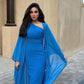 Vintage Long Blue Chiffon Evening Dress Sheath Muslim Floor Length Prom Dress       fg6429
