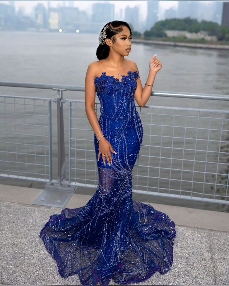 Women's Mermaid Prom Dress, Sweetheart Sequin Royal Blue Birthday Party Dress        fg6762