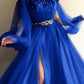Schickes Off-the-Shoulder Lange Ärmel Elegantes Abendkleid mit Perlen fg6223