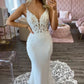 Sexy V-Neck Spaghetti Straps Illusion Lace Applique With Lace Train Wedding Dress      fg6427