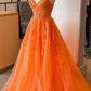 Orange Straps Lace/Tulle Long Prom Dress         fg6486