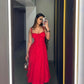 Robe mi-longue élégante et sexy à bretelles spaghetti, tenue de soirée rouge, fg6795