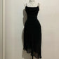 Schwarzes Chiffon Midi-Ballkleid, Schwarzes Partykleid fg6077