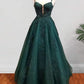 Robe de bal trapèze longue en tulle à bretelles spaghetti et appliqués de perles et paillettes (fg6754)