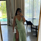 Green Halter Evening Party Gowns Casual Dress     fg6678