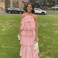 Halter Pink Layer Long Prom Dress Chiffon Birthday Dress         fg6405