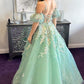 A-Line Appliques Plunge V Long Prom Dress with Detachable Sleeves           fg6370