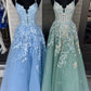 A-Line Appliques Plunge V Long Prom Dress with Detachable Sleeves           fg6370