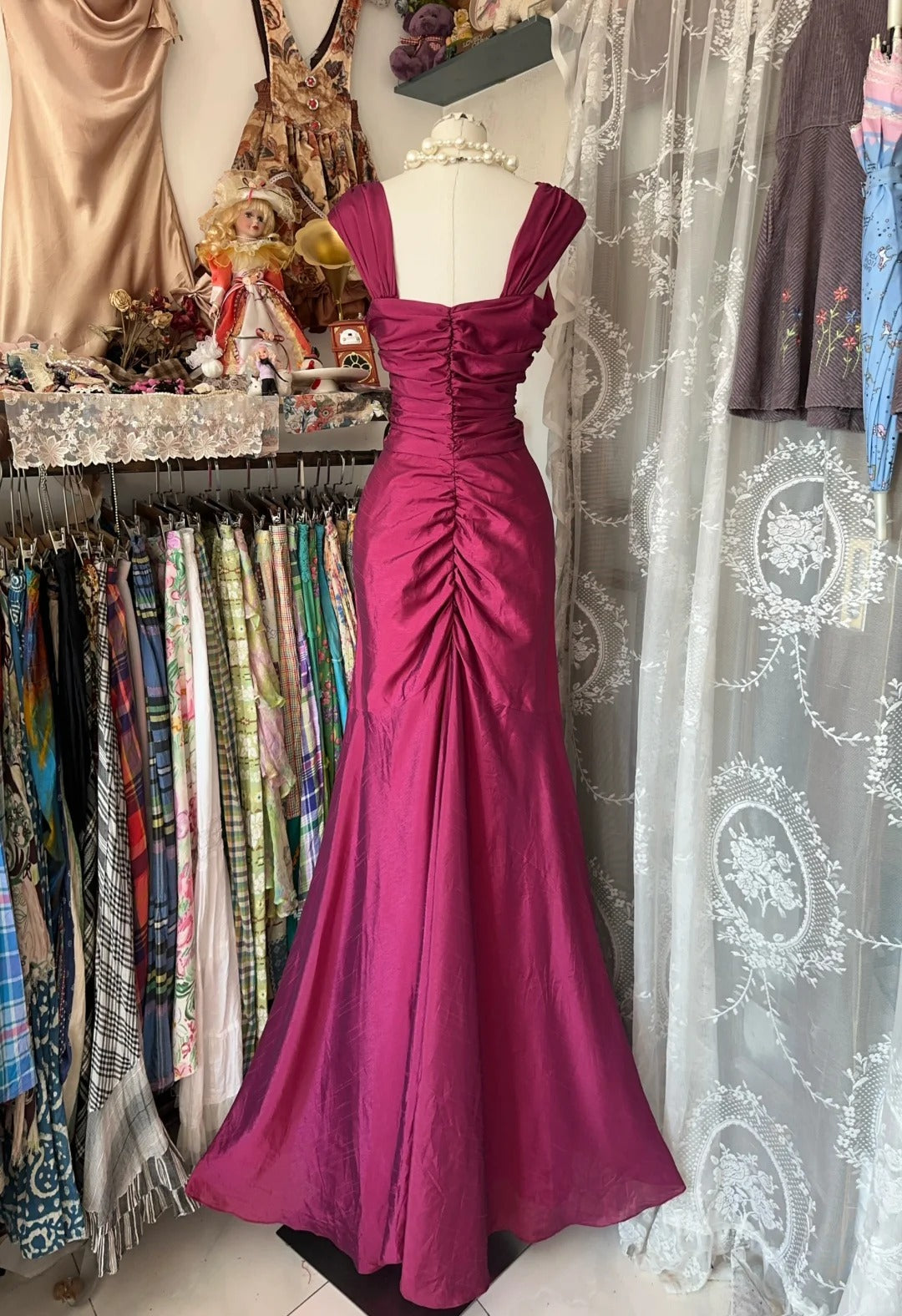 Mermaid Pleats Vintage Prom Dress Long Evening Dress   fg8039