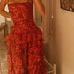 Popular Spaghetti Straps Floor Length Prom Dress New Fashion Tiered Evening Dress     fg3074