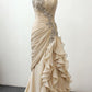 Vintage Mermaid Strapless Champagne Chiffon Prom Dresses Wedding Dress    fg7836