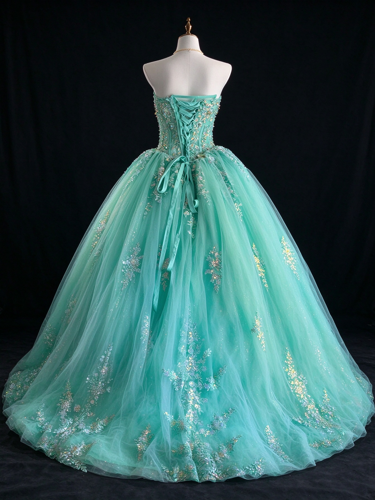 Turquoise Sweetheart Sequin Lace Tulle Ball Gown fg9086