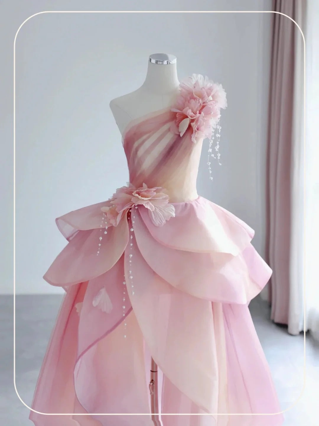 Elegant Formal Dress with 3D Flowers, A-Line Evening Party Dress  fg7527