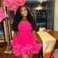 strapless cocktail dresses for girls short prom dresses,ruffle bottom african mini dress,birthday party dress,hot pink little dress  fg8190