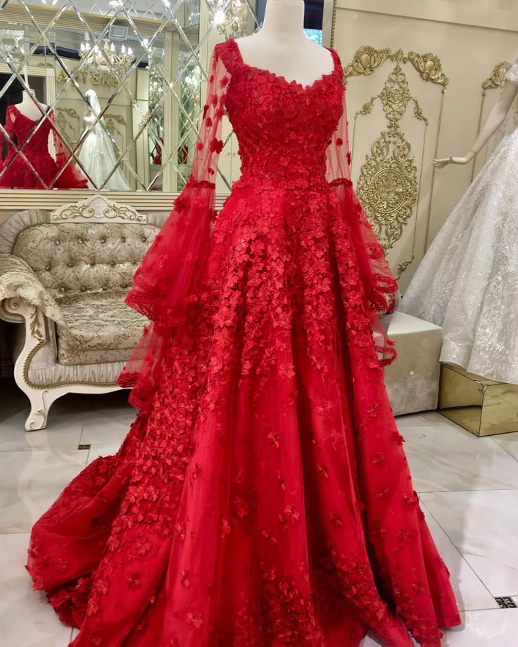 Red Long Lace Tulle Prom Dresses, Long Wedding Dresses     fg2667