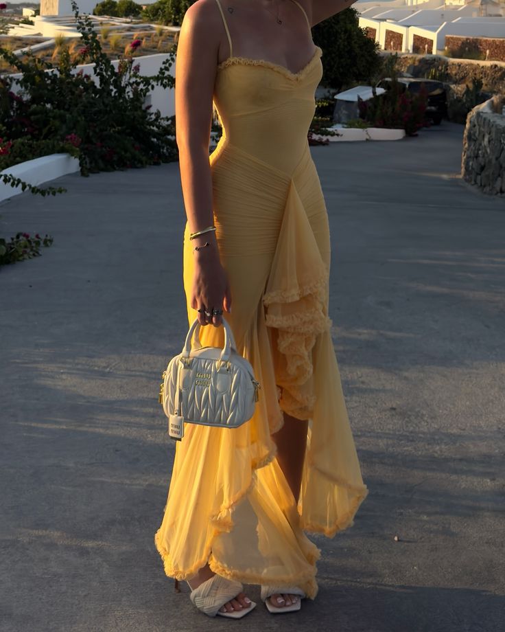 Romantic Ruffle Ruched High Low Maxi Dress Charming Evening Party Dress  fg7758