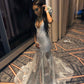 Mermaid Silver Sexy V Neck Prom Party Dress Long Evening Dress   fg8098