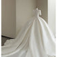 A Line White Deep V Neck Short Sleeves Satin Long Princess Wedding Dress    fg8172