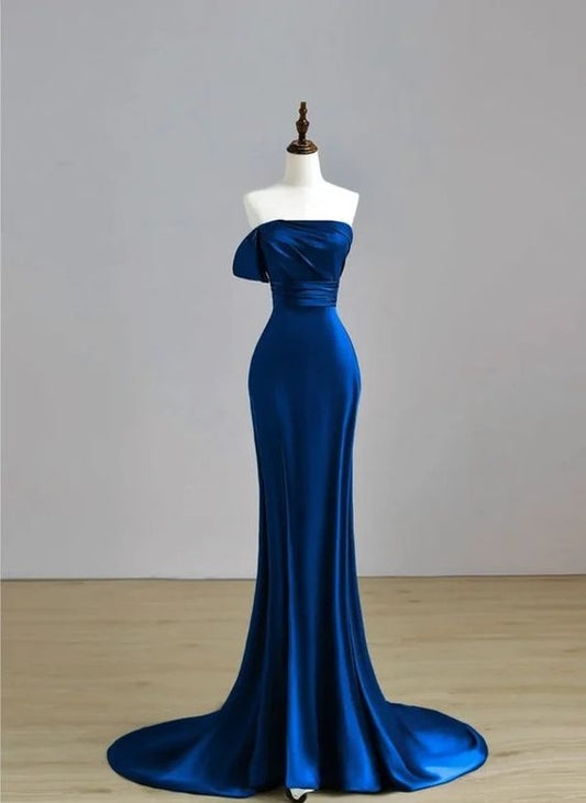 Royal Blue Satin Mermaid Long Party Dress, Royal Blue Prom Dress        fg6663