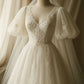 A Line Tulle Lace Puffy Sleeves Wedding Dress Bridal Dresses    fg7794