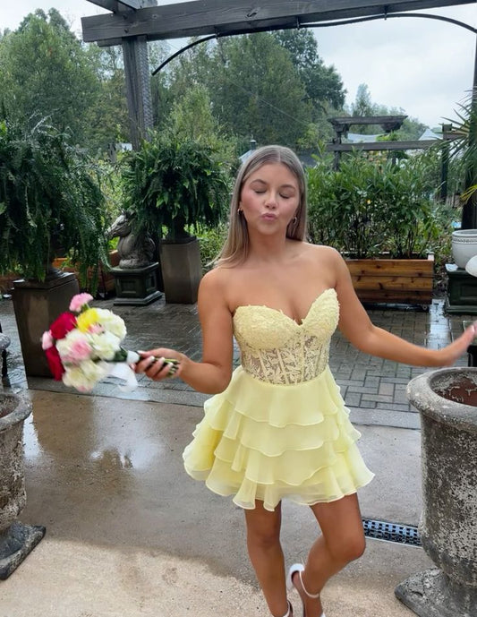 A Line Yellow Short Prom Dress Birthday Party Dress Homecoming Dress   fg8163